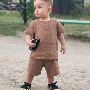 Set de îmbrăcăminte din bumbac pentru copii, tricou și pantaloni scurți, primit de la clienta L*****a.