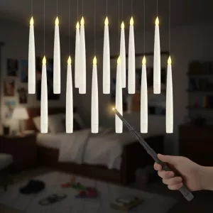 floating candles lights, scary decorations, hanging candles