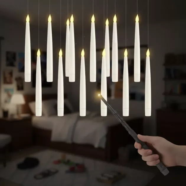 floating candles lights, scary decorations, hanging candles