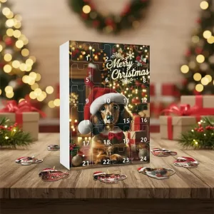 christmas advent calendar, 24 days advent calendar, christmas tree ornament advent calendar, dachshund figure advent calendar