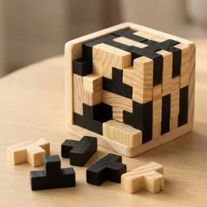 wooden cube puzzle, interlocking cube puzzle, wood block cube puzzle