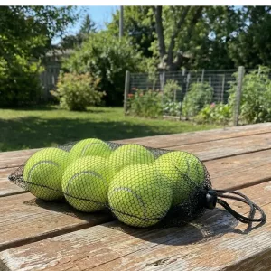 Set de 6 mingi de tenis cu săculeț din plasă