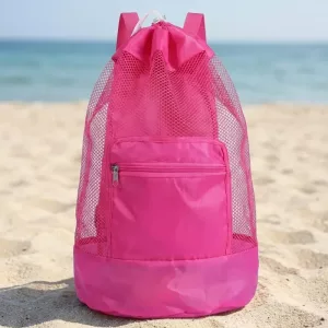 beach bag, mesh beach bag, drawstring beach bag