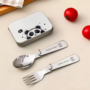 Set drăguț de lingură și furculiță pliabile din inox pentru copii
