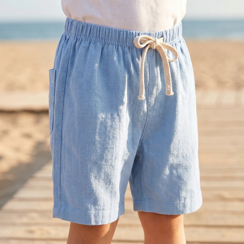 Pantaloni scurți largi de plajă pentru copii, din bumbac, cu șnur