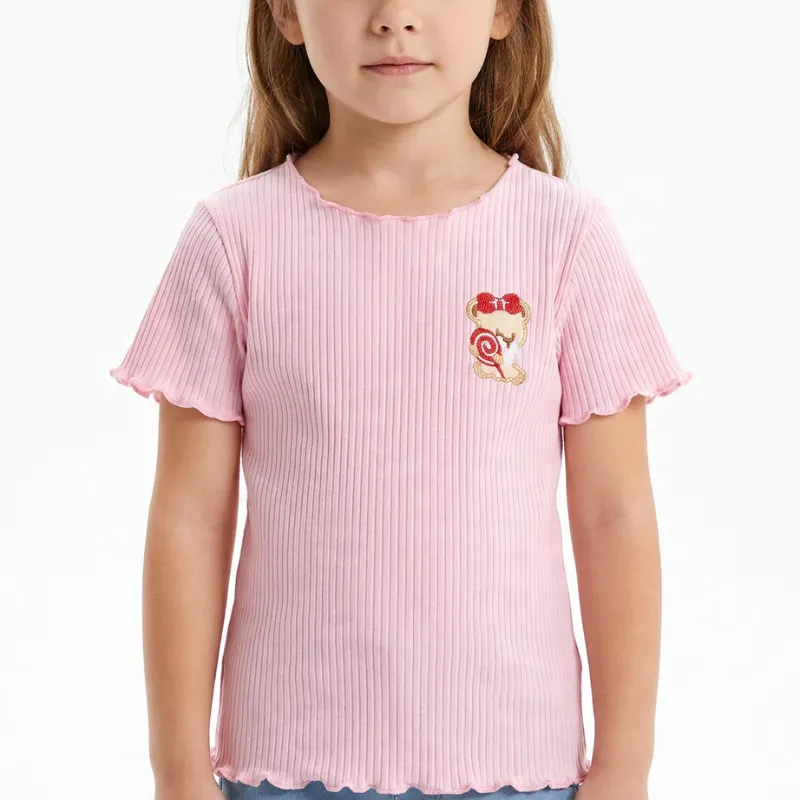 Tricou drăguț de vară din bumbac cu tiv ondulat pentru fete